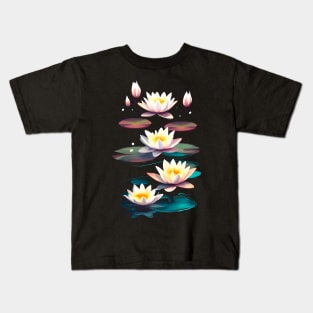 White water lilies magic night Kids T-Shirt